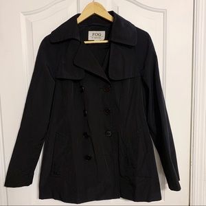 London Fog Black Double Breasted Rain Jacket, Small, 100% Polyester